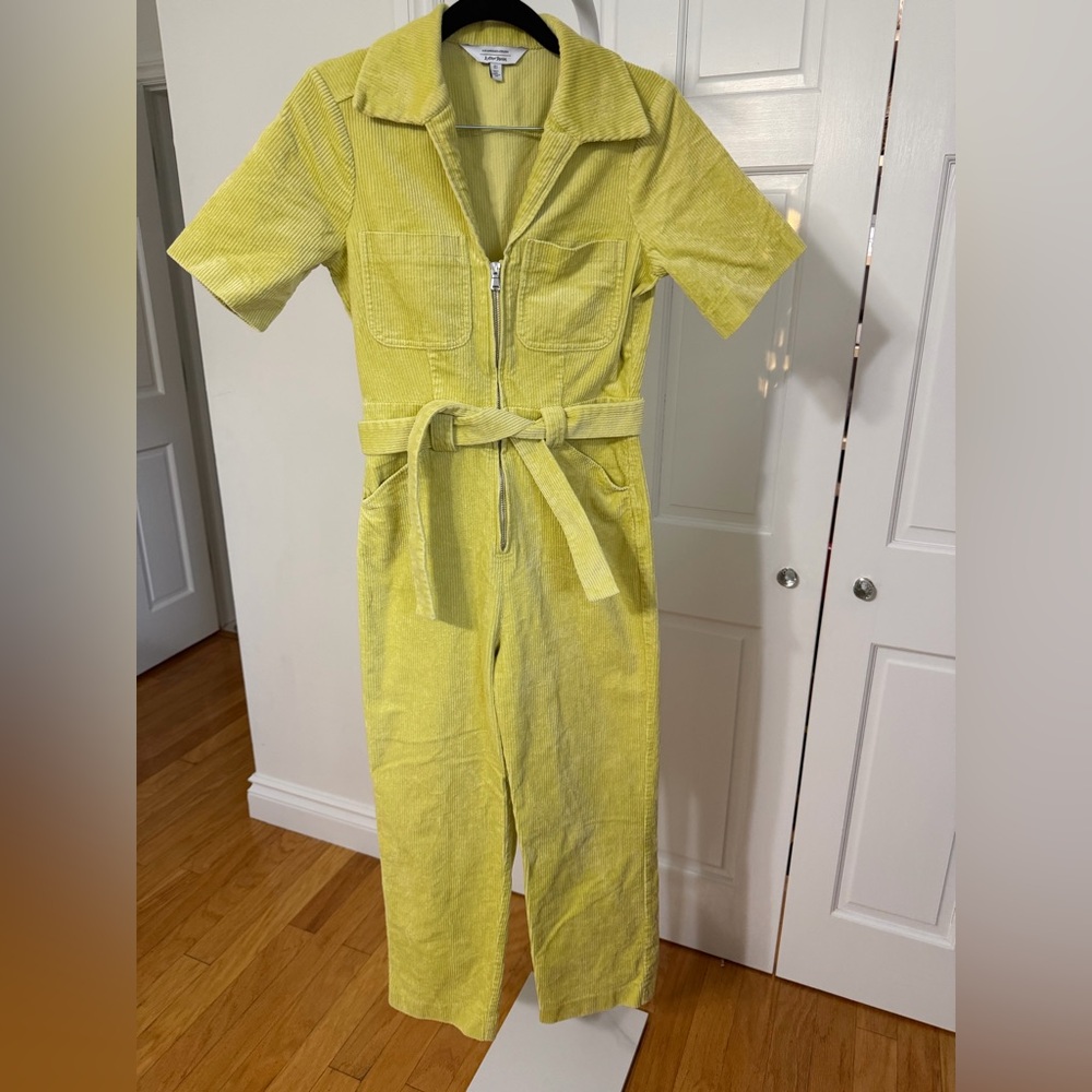 Preloved & OTHER STORIES Belted Short Sleeve Green Corduroy Jumpsuit Size 4 - Picture 5 of 7